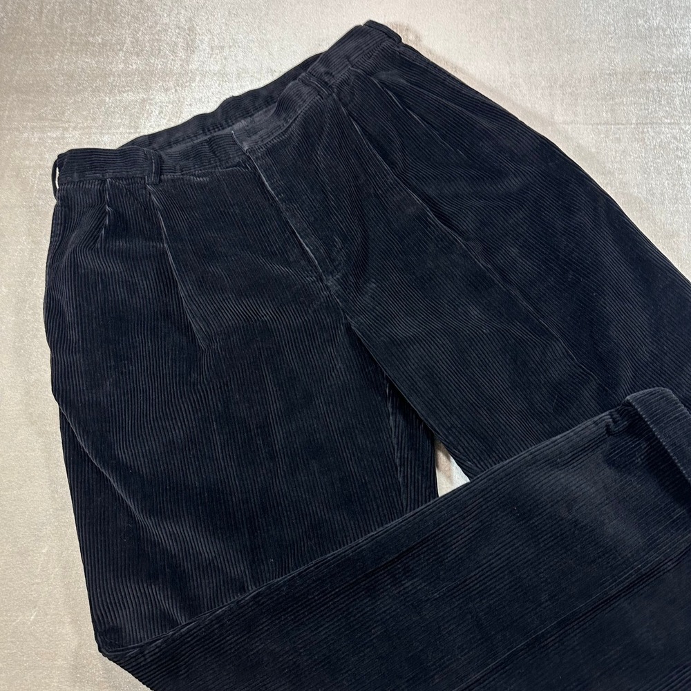 Jos A Bank Mens Black Corduroy Pleated Cuffed Pants 35x30 Black Trousers